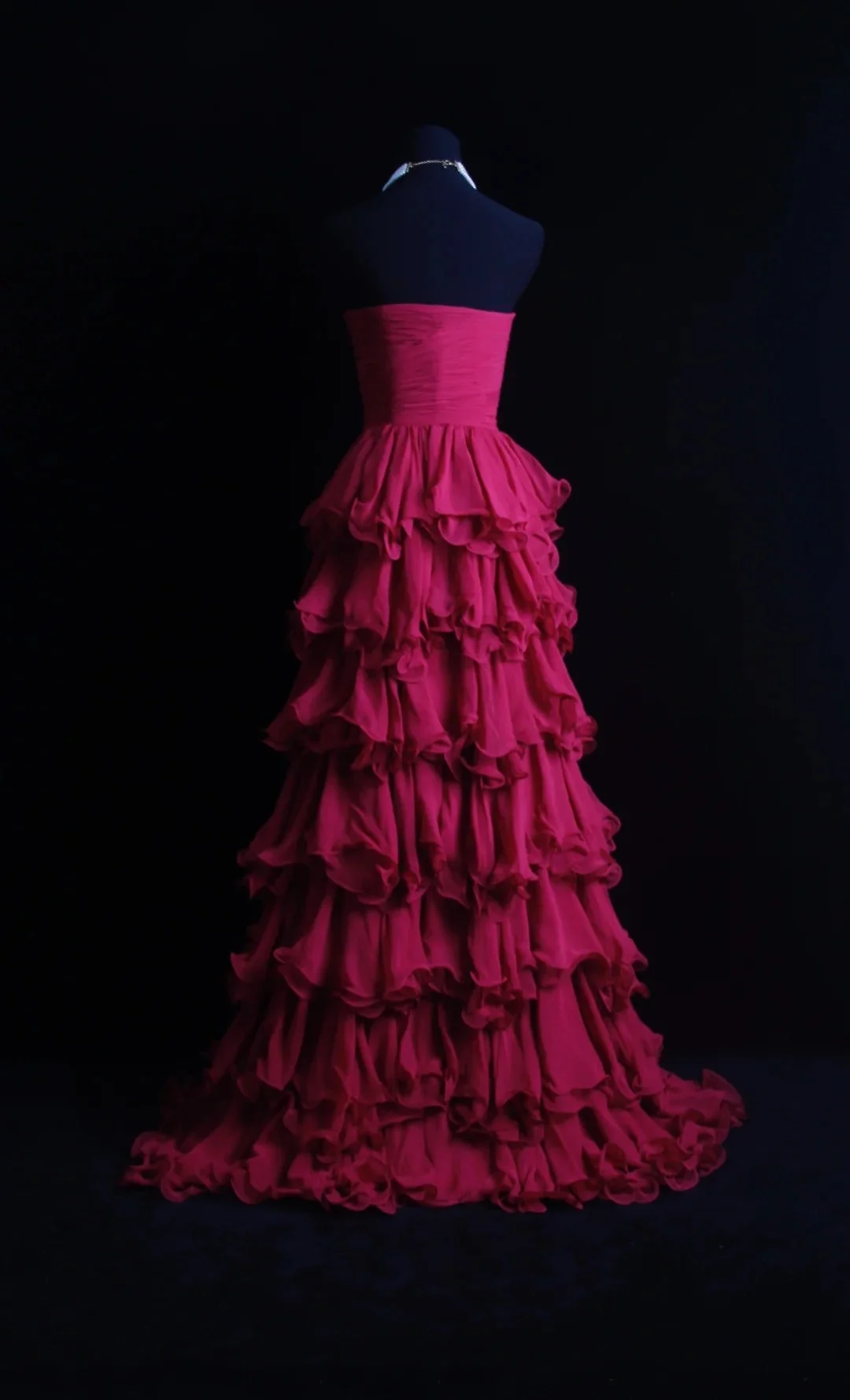 Pretty Sweetheart Neck Hot Pink Chiffon Layered Tiered 2000s Long Prom Dresses Evening Dress D4567