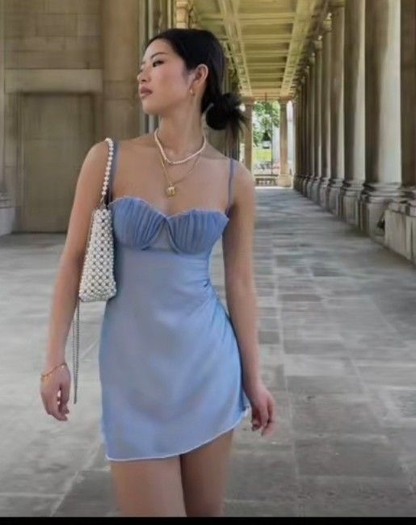 Classy Spaghetti Straps Blue Short Homecoming Dress Birthday Dress D4285