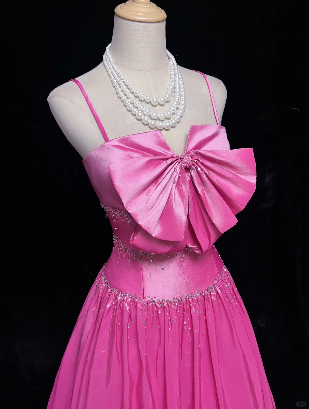 Cute Hot Pink Spaghetti Straps Satin Beaded Long Party Dress Prom Gown D2846