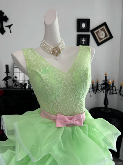 Classy Green Tulle Lace Layered Short Graduation Homecoming Dress Birthday Outfits D4610