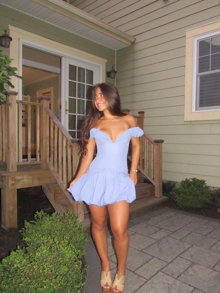 Elegant Blue Satin A Line Short 8th Grade Homecoming Dress,Off The Shoulder Mini Birthday Outfits D3460
