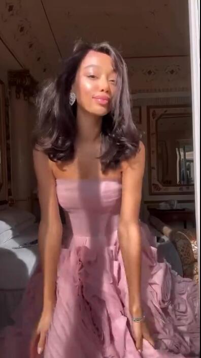Glamorous Pink Tulle 3D Floral A Line Long Party Dress Strapless Long Evening Dress D4294