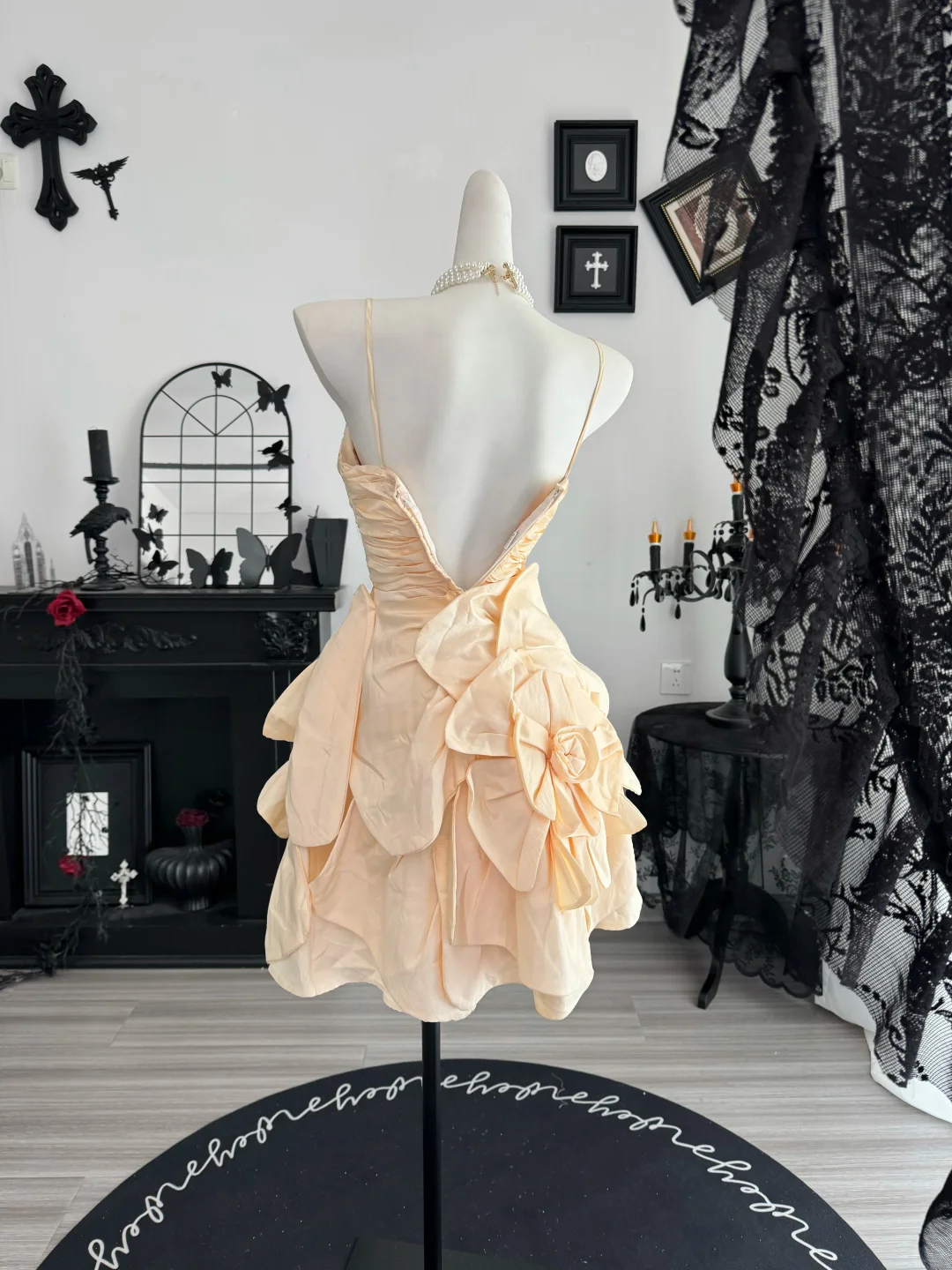 Cute Spaghetti Strap Satin Pleated Floral Short Homecoming Dress Birthday Dress D4609
