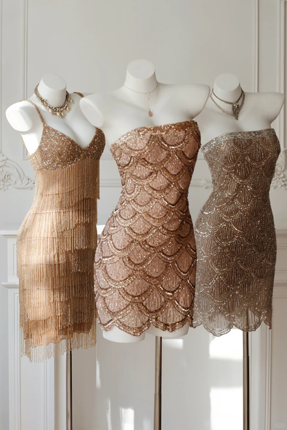 Sparkly Sequin Beaded Sheath Short Cocktail Dress Mini Prom Dress D2736