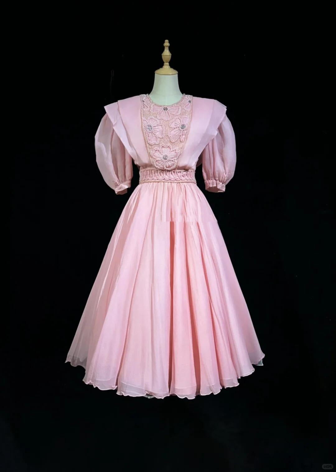 Sweet Pink Chiffon Pearls A Line Short 8th Grade Homecoming Dress,Formal 17th Birthday Outfits D3389