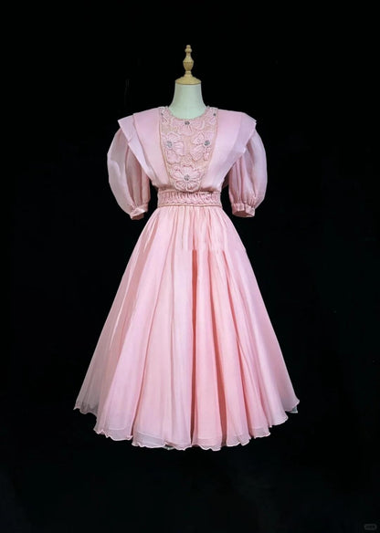 Sweet Pink Chiffon Pearls A Line Short 8th Grade Homecoming Dress,Formal 17th Birthday Outfits D3389