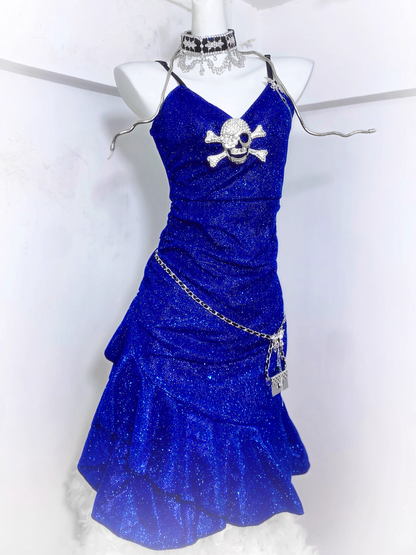 Charming Royal Blue Spaghetti Straps Ruffles Short Birthday Dress Homecoming Dress S614
