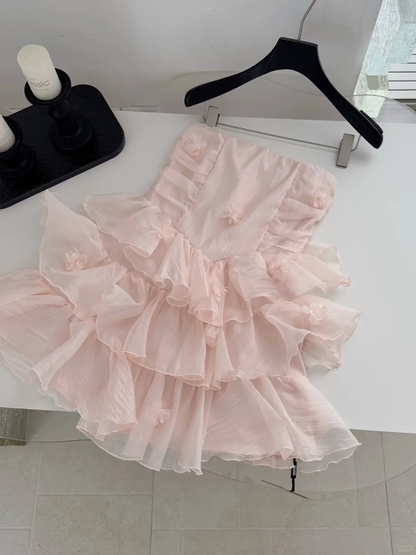 Classy Strapless Blue Chiffon Layered A Line Short Homecoming Dress Birthday Dress D3132