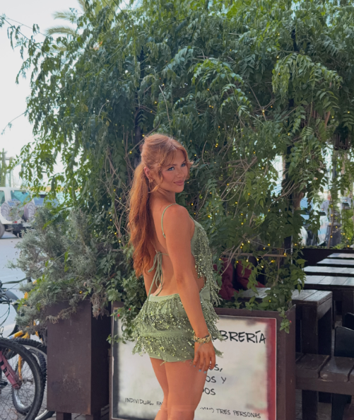 Chic Green Satin Beaded Tassel Short Homecoming Dress,Spaghetti Straps Backless Mini Birthday Outfits D3881