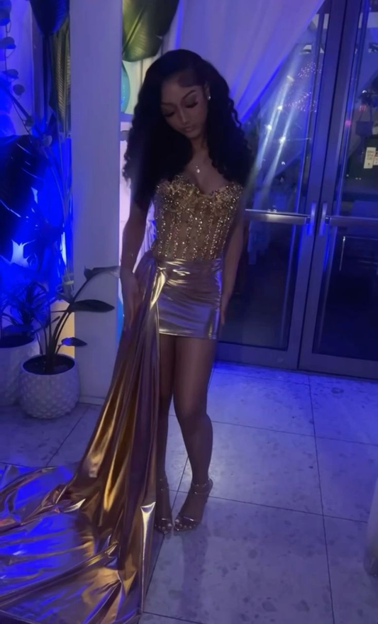 Sexy Gold Strapless Sheath Short Cocktail Dress 8th Grade Homecoming Dress S666