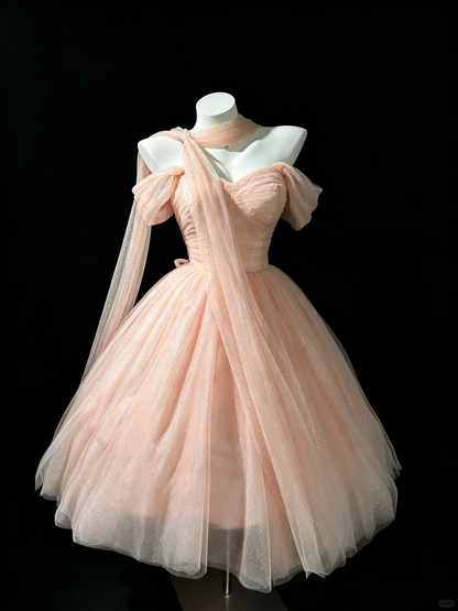 Pretty Pink Tulle Sequin Short Party Dress Off The Shoulder Short Graduation Homecoming Dress D5220