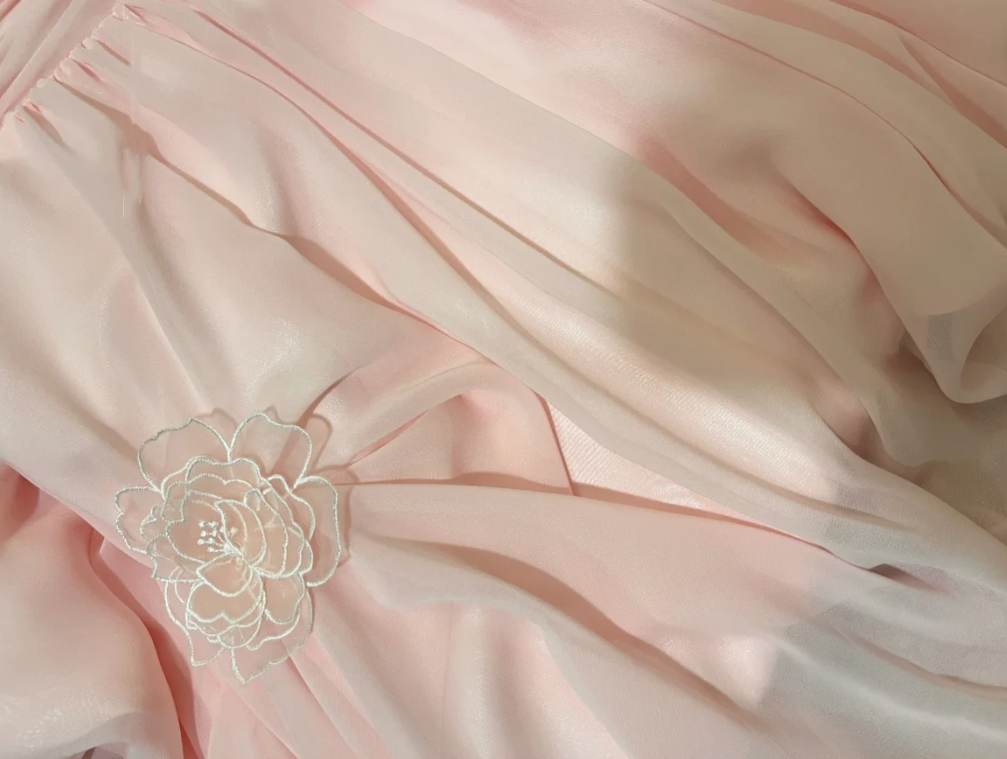 Classy Pink One Shoulder Chiffon Pleated Appliques Long Party Dress Prom Dress Formal Wedding Guest Dress D2114