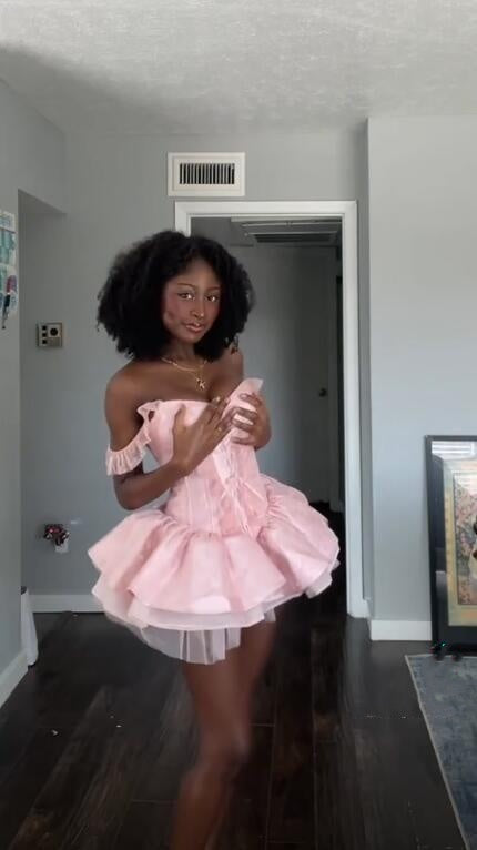 Cute Pink Satin Tulle Short Homecoming Dress Cocktail Dress D4456