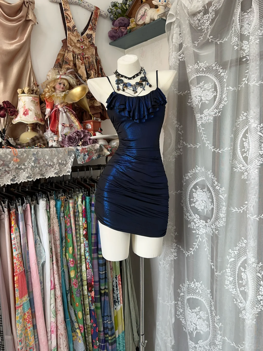 Beautiful Navy Blue Sheath Short Birthday Dress Spaghetti Straps Homecoming Dress Cocktail Dress S503