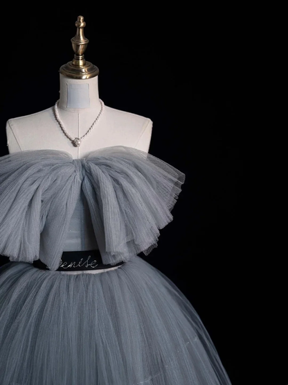 Simple Strapless Gray Tulle Short 16th Birthday Outfits Middle School Homecoming Dresses D4273