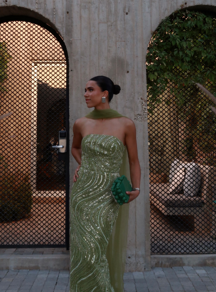 Gorgeous Strapless Apple Green Sequin Long Prom Dress Party Gown With Ribbon D832