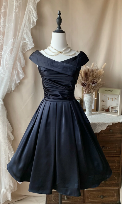 Vintage Black Sleeveless Satin A Line Short Birthday Dress Homecoming Dress D3068