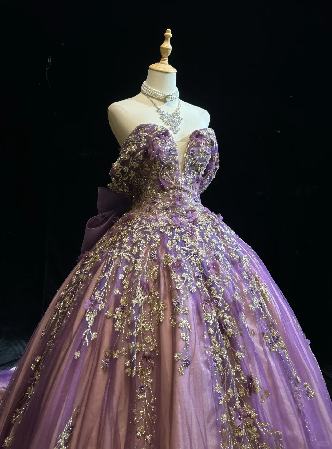 Gorgeous Purple Tulle Sequin Sweet 16 Dress,Off The Shoulder Quinceanera Dress With Bow D2843