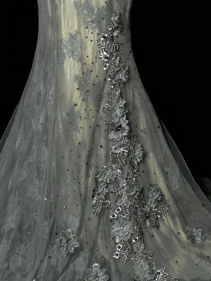 Charming Mermaid Dusty Green Lace Tulle 1950s Long Prom Dresses Party Dress D4270