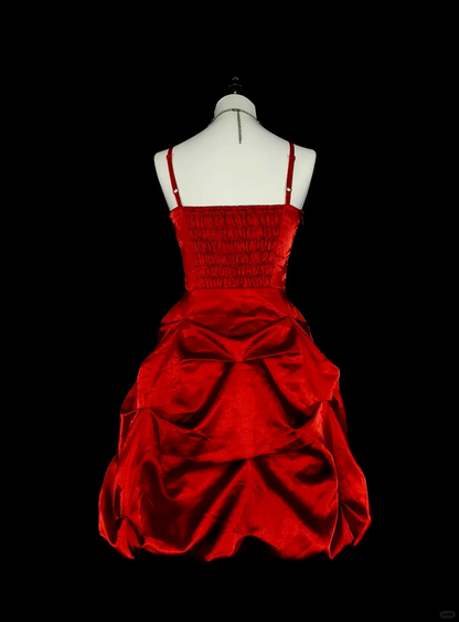 Pretty Red Satin Sequin Floral A Line Short 18th Birthday Outfits,Spaghetti Straps Mini Graduation Homecoming Dress D4043