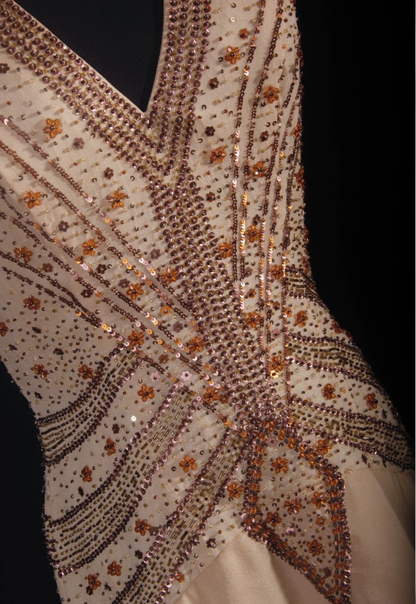 Vintage Khaki Halter Beaded Chiffon Layered Mermaid Long Party Dress Backless Wedding Guest Dress D2005