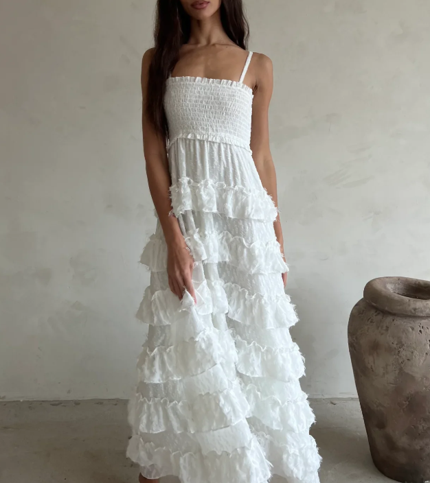 Classy A line Spaghetti Straps White Lace Long Evening Dress Prom Dresses SD2069
