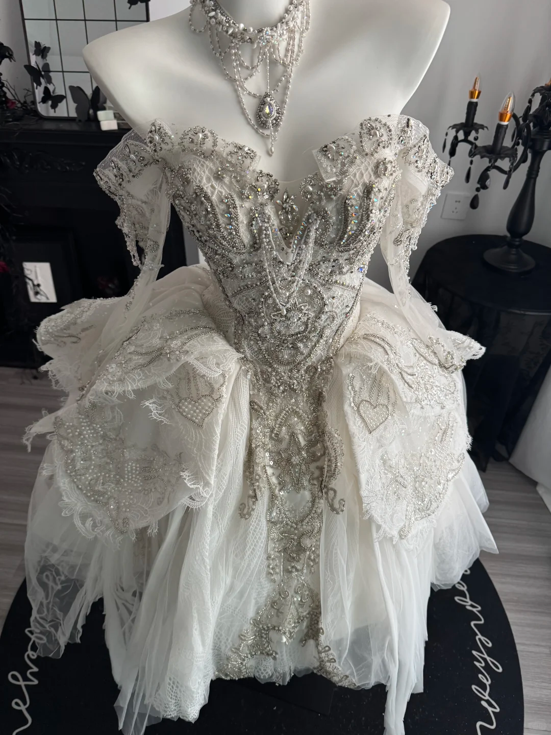 Pretty White Tulle Beaded A Line Short Homecoming Dress,Off The Shoulder Short Party Dress D3715