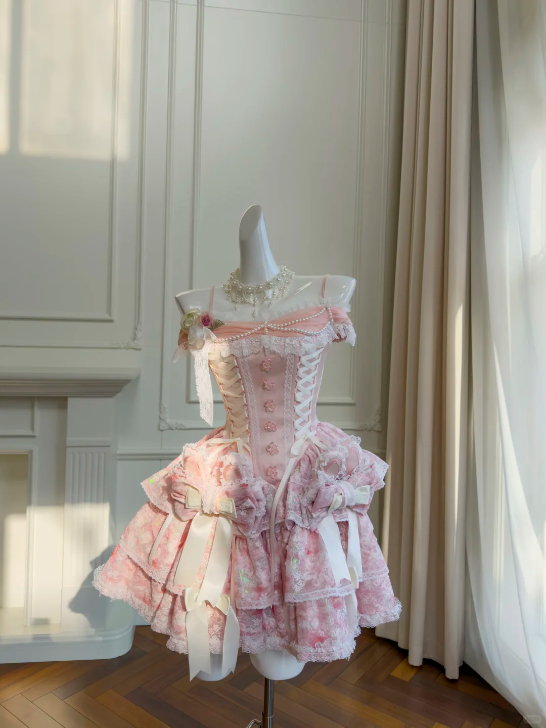 Charming Pink Lace Beaded Layered A Line Short Homecoming Dress Formal 16th Birthday Outfits D2955