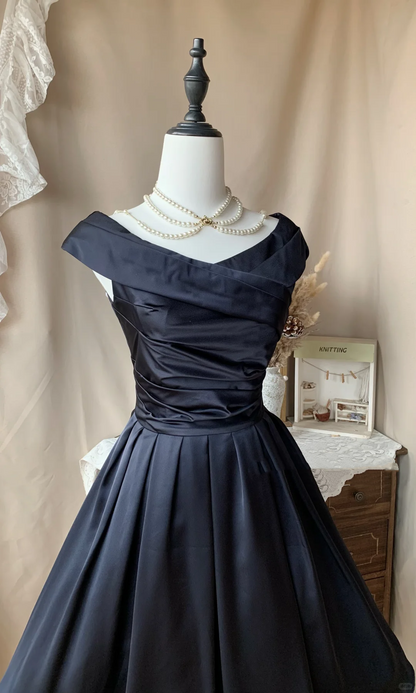 Vintage Black Sleeveless Satin A Line Short Birthday Dress Homecoming Dress D3068