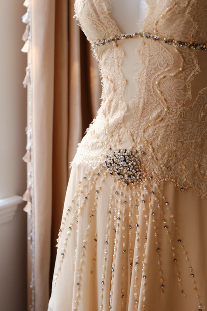 Classy Spaghetti Straps Chiffon Lace Beaded A Line Short Party Dress Mini Cocktail Dress D2735