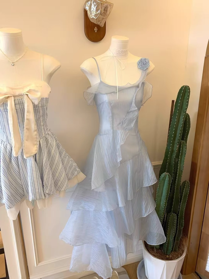 Classy Blue Ruffles Party Dress Birthday Dress S285