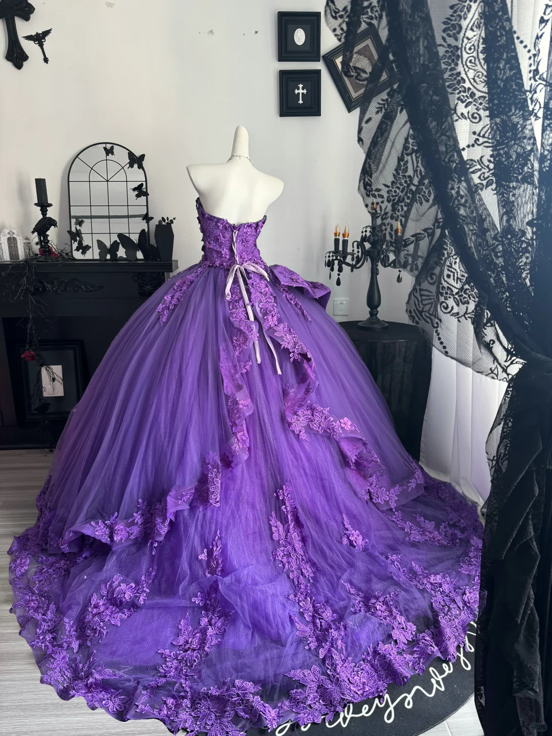 Charming Purple Off The Shoulder Tulle Appliques Sweet 16 Dress,Formal Quinceanera Dress D3721
