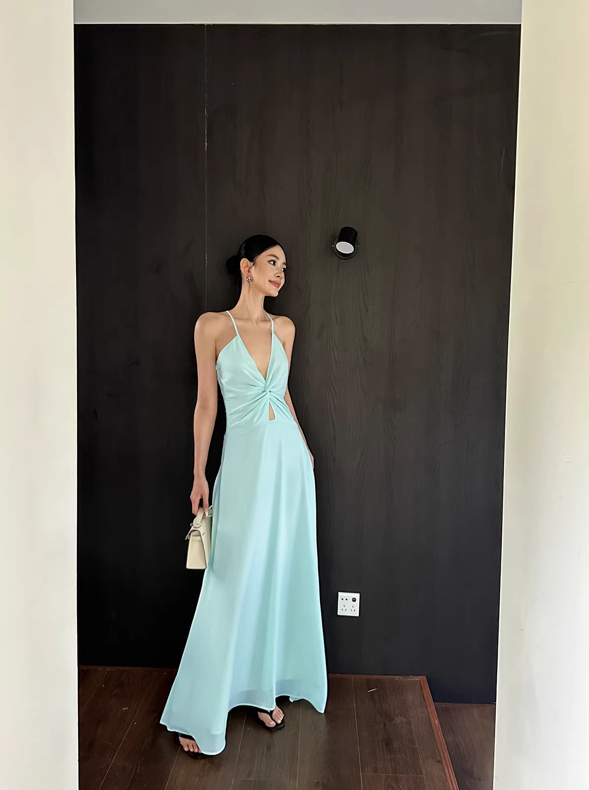Simple Spaghetti Straps V Neck Green Chiffon A Line Long Party Dress Evening Dress D2090