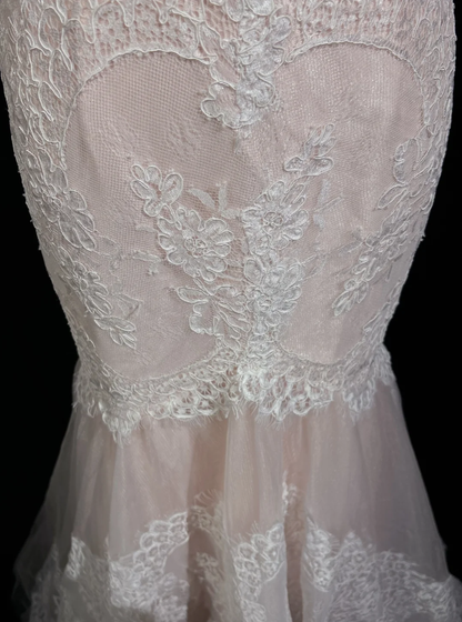 Pretty Strapless Light Pink Tulle Lace Appliques Mermaid Long Evening Dress Formal Wedding Guest Dress D2075