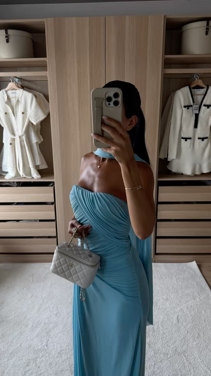 Elegant Blue Strapless Chiffon Pleated Sheath Long Party Dress Birthday Prom Dress Dress With Scarf D4801