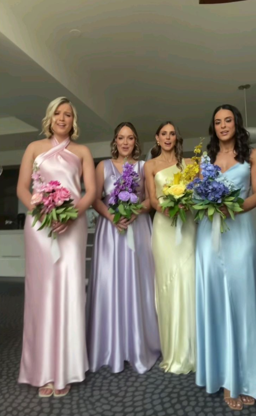 Pretty Sleeveless Satin Long Bridesmaid Dress Formal Wedding Guest Dress D1121