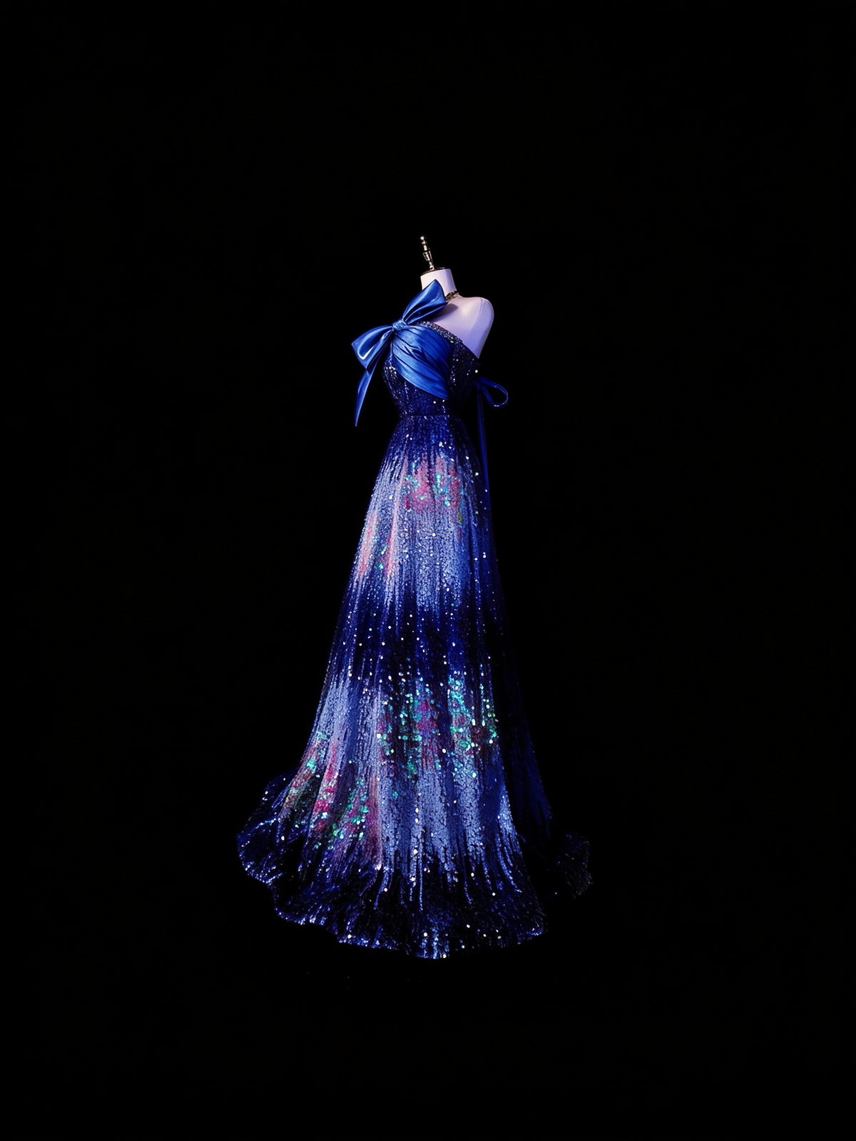 Unique Strapless Blue Sequin Long Party Dress Evening Dress D5375