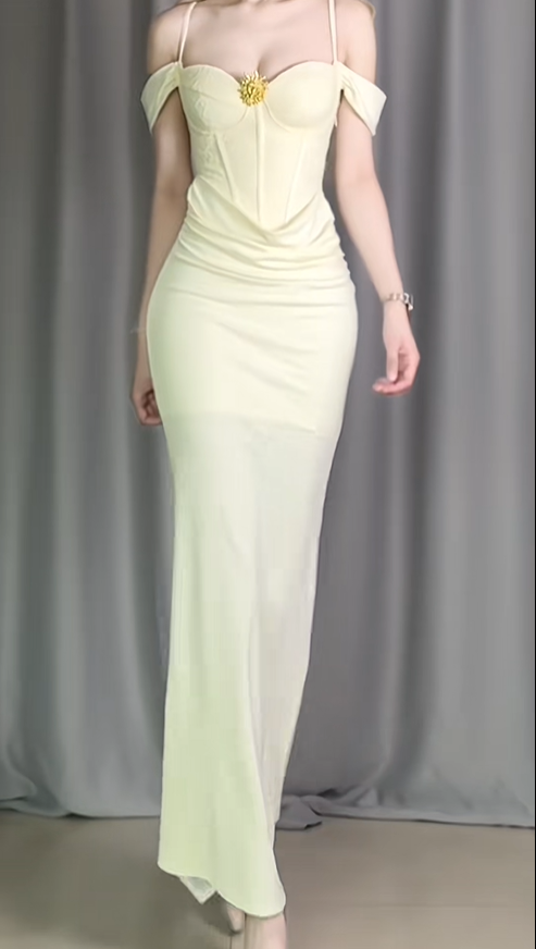 Sweet Yellow Off The Shoulder Satin Mermaid Long Evening Dress Birthday Dress D2488