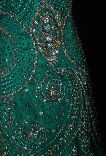 Vintage Spaghetti Straps Green Satin Tulle Beaded Party Dress Mermaid Long 21st Birthday Outfits D2240