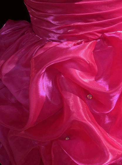 Sexy Hot Pink Satin Pleated Beaded A Line Short 6th Grade Homecoming Dress,Strapless Mini Birthday Dress D3382
