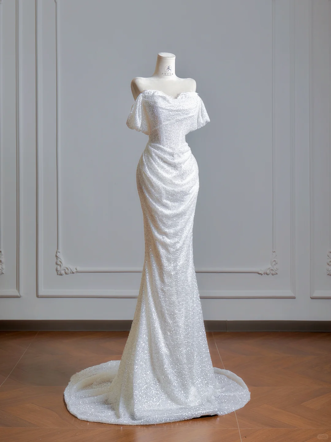 Charming Off The Shoulder White Sequin Mermaid Long Evening Dress Birthday Dress D2504