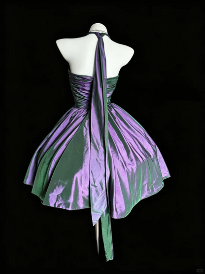 Pretty Halter Satin Short Party Dress Purple Short Graduation Homecoming Dress D5219