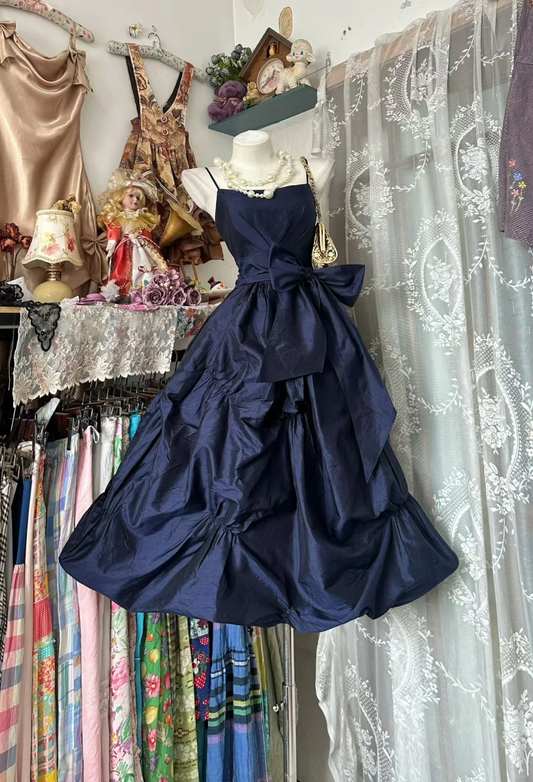 Fashion Spaghetti Straps Satin Pleated Short Party Dress,Navy Blue Short 6th Grade Homecoming D3199