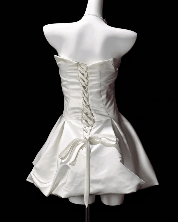 Cute White Strapless Satin A Line Short Homecoming Dress Cocktail Dress D4023