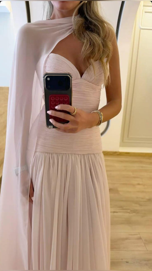 Glamorous Sweetheart Neck Light Pink Chiffon Long Party Dress Evening Gown D3443