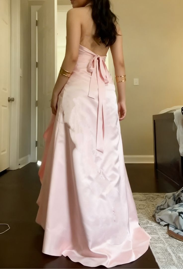 Classy Mermaid Halter Pink Satin Slit Long Prom Dress, Party Dress, Evening Dress GG2499 main image 0