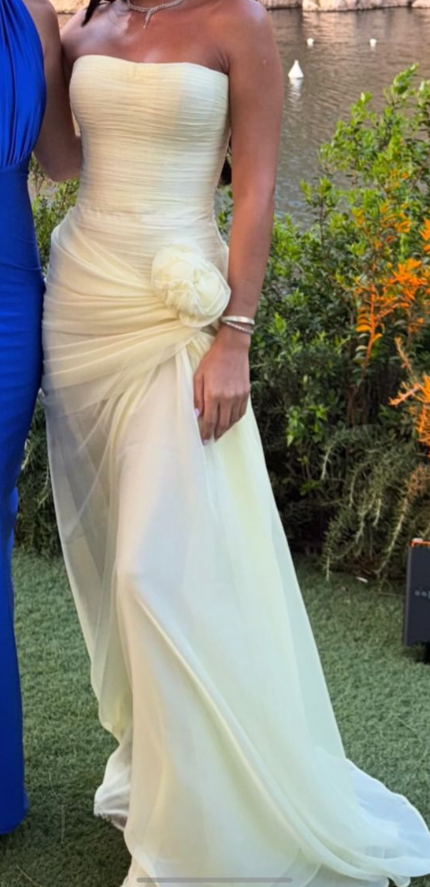 Elegant Tulle Pleated Mermaid Long Wedding Guest Dress Yellow Strapless Party Dress Evening Gown D1981