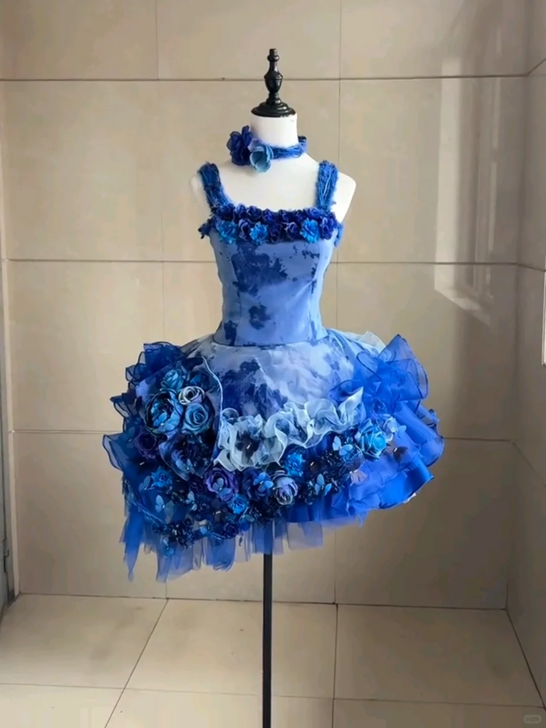 Unique Royal Blue Tulle Floral A Line Short Homecoming Dress Cocktail Dress D3149