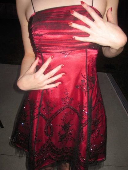 Vintage Spaghetti Straps Hot Pink A Line Short Homecoming Dress Cocktail Dress D714