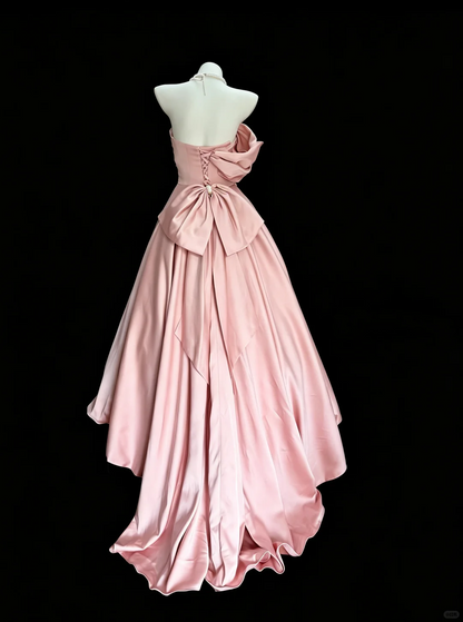 Classy Pink Satin Long Evening Dress Birthday Party Dress D5288